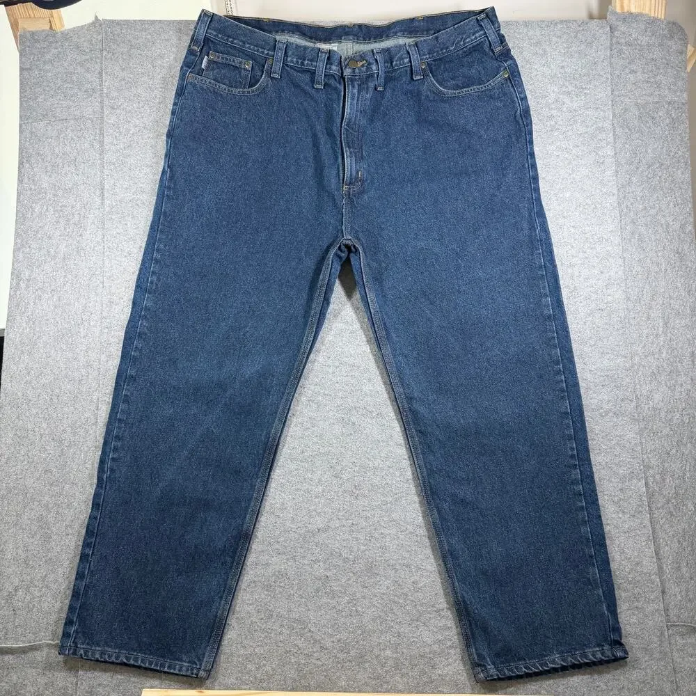 Carhartt Relaxed Fit Jeans Men 46x30 Dark Blue Denim Heavy Duty Workwear Durable